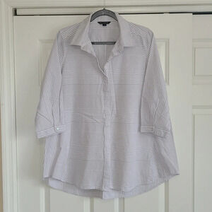 Zac & Rachel Cotton Grey Striped Lightweight Button Down - Size Lg